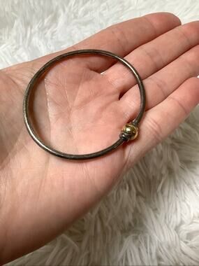 925 Sterling Silver 14K Gold Ball Cape Cod Screw Bangle Bracelet Luxury A1-47